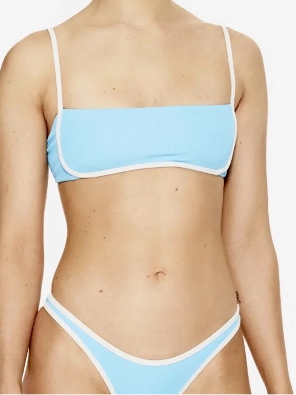 NWT L Space Hazel Swim Top in Seaspray Blue / Cream , Ribbed Bikini